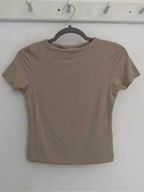 Re Ona Signature Light Tan Classic Double Layered Short Sleeve Tee Shirt
